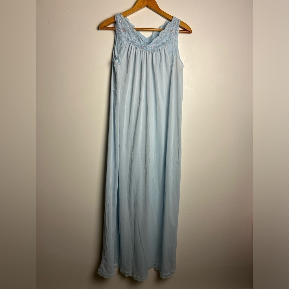 Shadow line‎ Vtg Floral Cottage Gown Sleep wear women’s lightweight Blue Size S